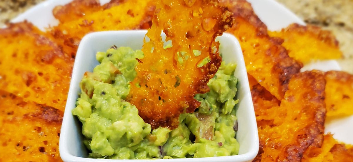 Guacamole with Crispy Keto Cheddar Cheese Chips